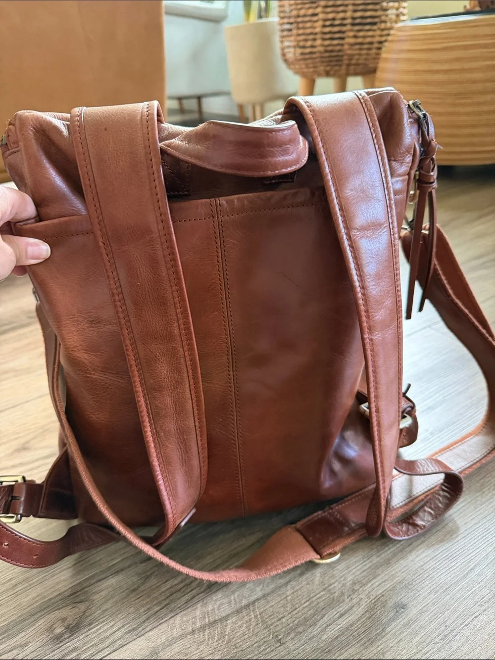 Azaria cognacLeather Baby Bag Backpack - Timeless Organizer